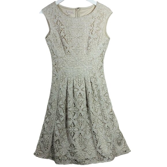 party dress  sz 4 dress beige lace /crochet sleeveless fit & flare  DB - Picture 6 of 14